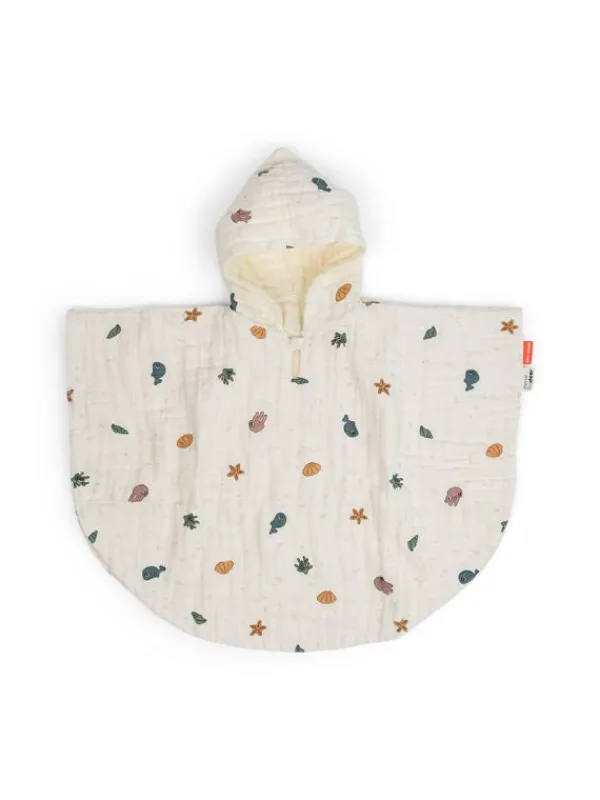 Done by deer - luomupuuvillainen poncho pyyhe lapselle - Sea friends Beige