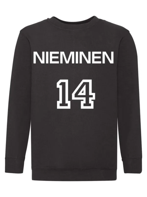 Lasten Collegepaita nimellä ja numerolla, musta