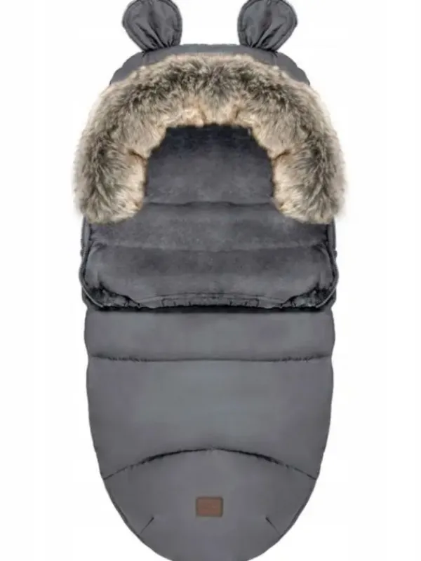 Lämpöpussi rattaisiin nallenkorvilla ja karvalla, dark gray