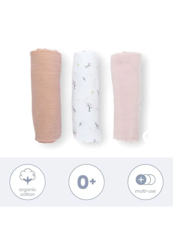 DOOMOO Luomupuuvillainen harso 3-Pack, flower pink |
